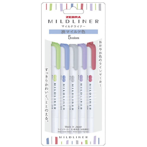 Zebra Mildliner Twintip Highlighter Muted Mild 5 Colour Set