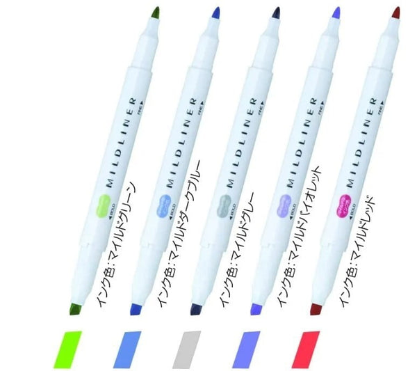 Zebra Mildliner Twintip Highlighter Muted Mild 5 Colour Set