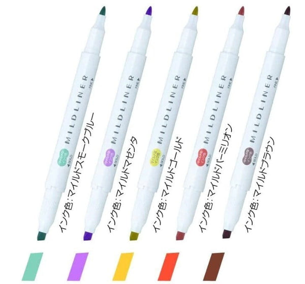 Zebra Mildliner Twintip Highlighter Harmony Mild 5 Colour Set