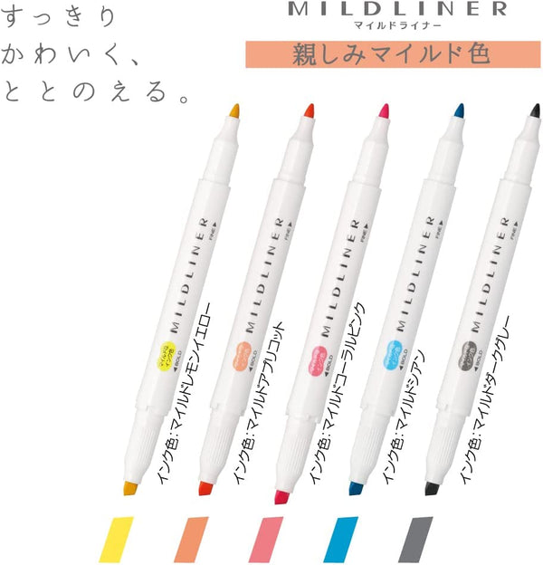 Zebra Mildliner Twintip Highlighter Friendly Mild 5 Colour Set