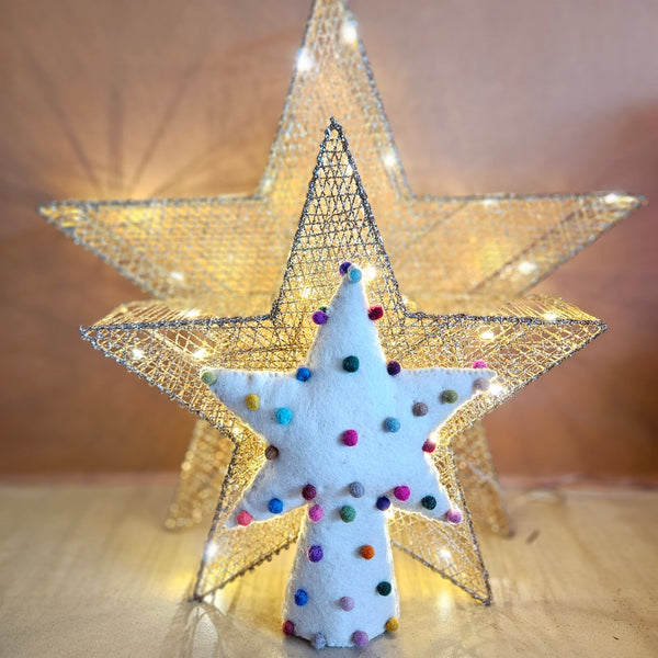 Felt Pompom Star Christmas Tree Topper Decoration