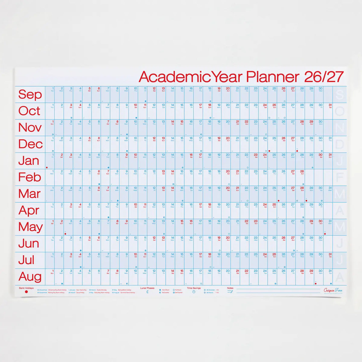 Crispin Finn 2026/2027 Academic Year Wall Planner