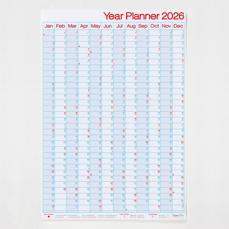 Crispin Finn 2026 Year Wall Planner - Portrait View