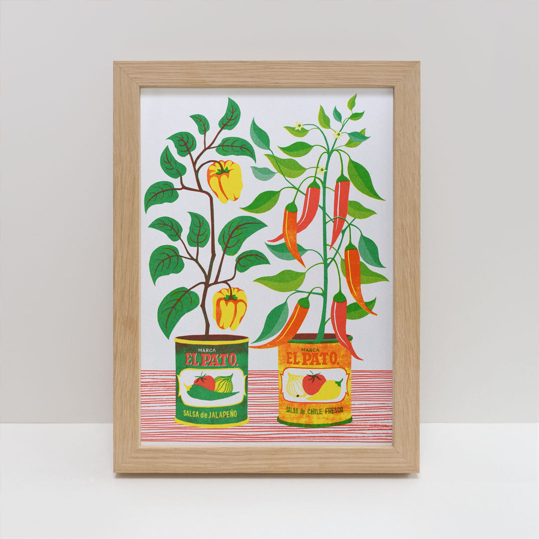 Chilli Peppers Stamp - A4 Risograph Print