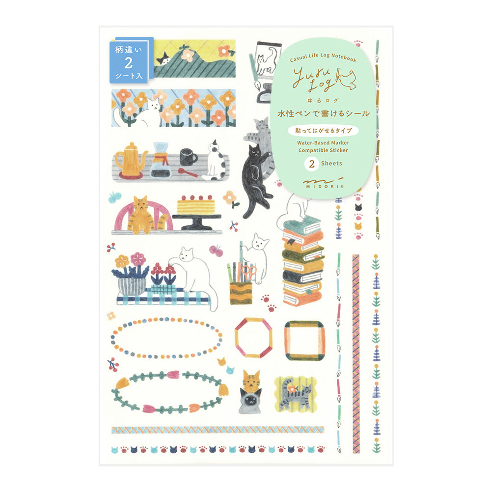 Midori Yuru Log Stickers - Cat