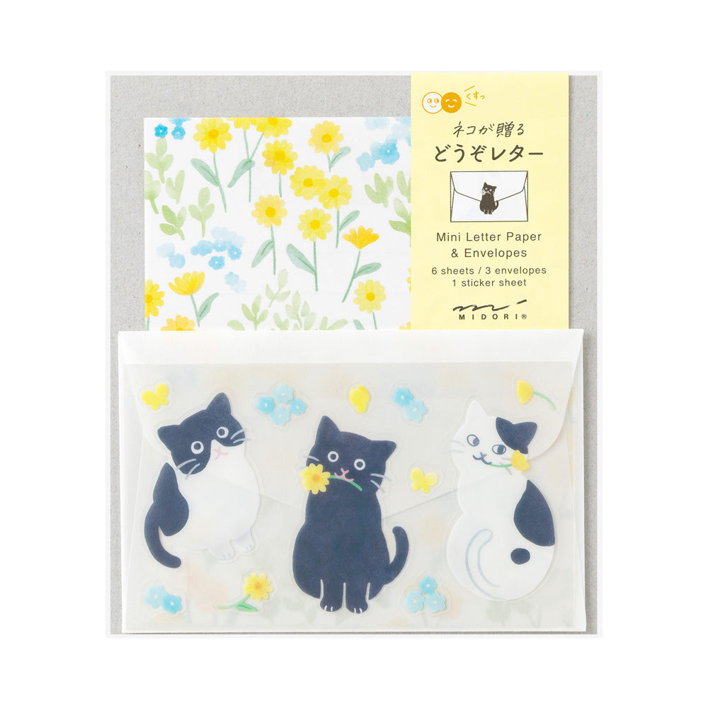 Midori Mini Letter Paper & Envelopes - Cats and Flowers