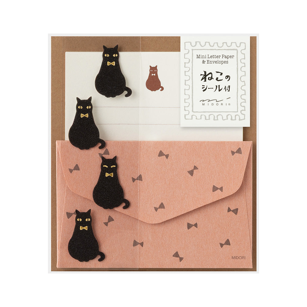 Midori Mini Letter Paper & Envelopes - Black Cats