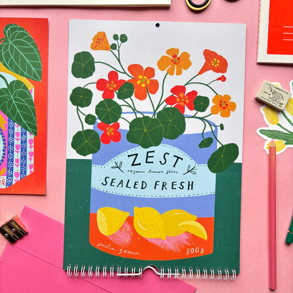 Kerrie Illustrates 2026 Plants in Tins A4 Calendar