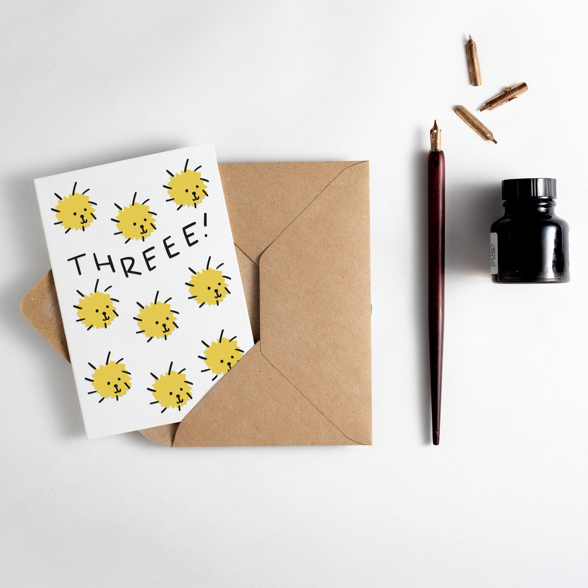 Threee! Lions Letterpress Birthday Card