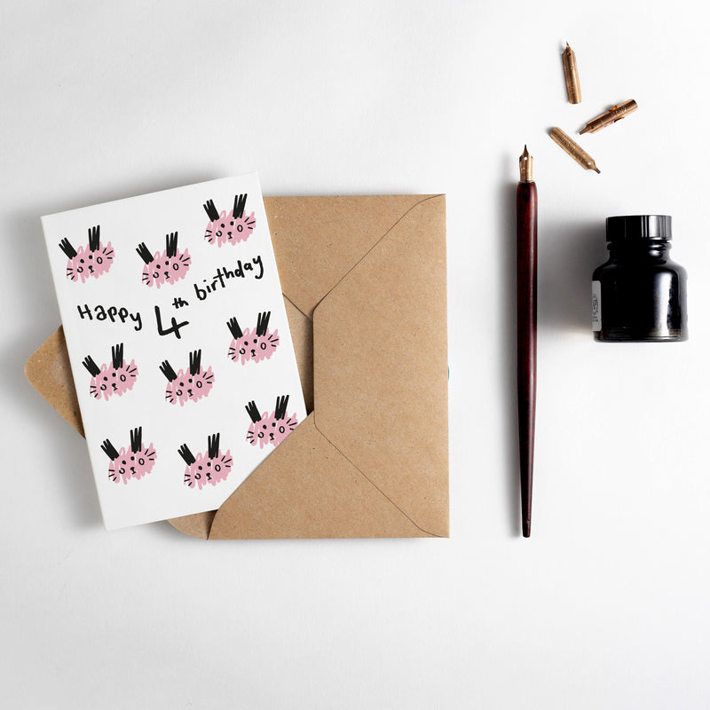 Happy 4th Birthday Rabbit Letterpress Card