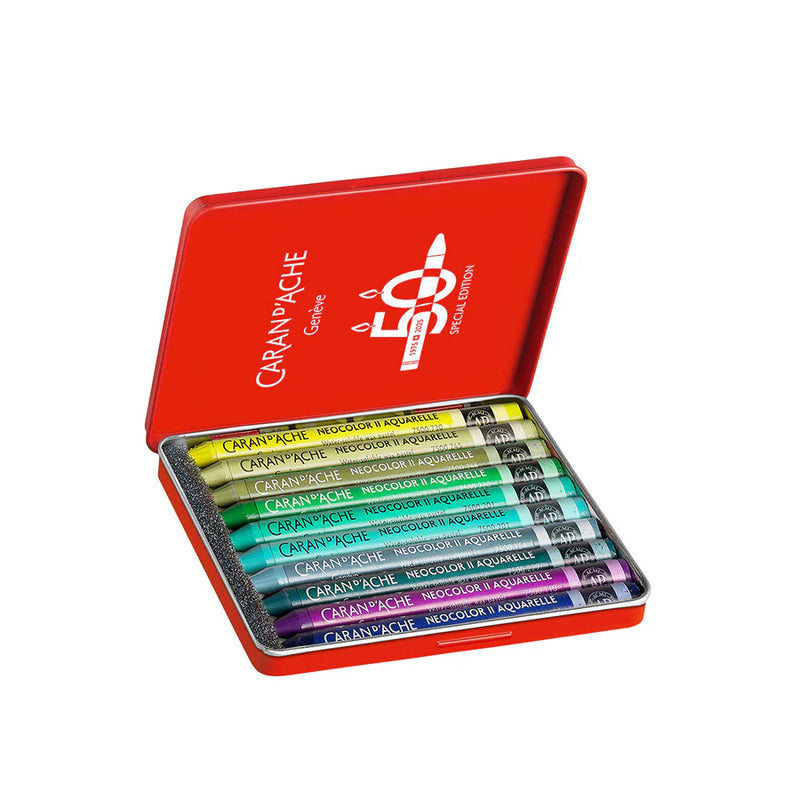 Caran d'Ache Neocolor II Aquarelle Wax Pastels Tin Set of 10  - 50 Years Special Edition -Lush Set