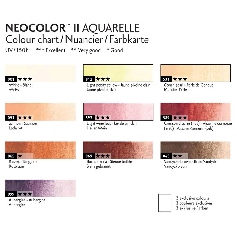 Caran d'Ache Neocolor II Aquarelle Wax Pastels Tin Set of 10  - 50 Years Special Edition - Portrait Set