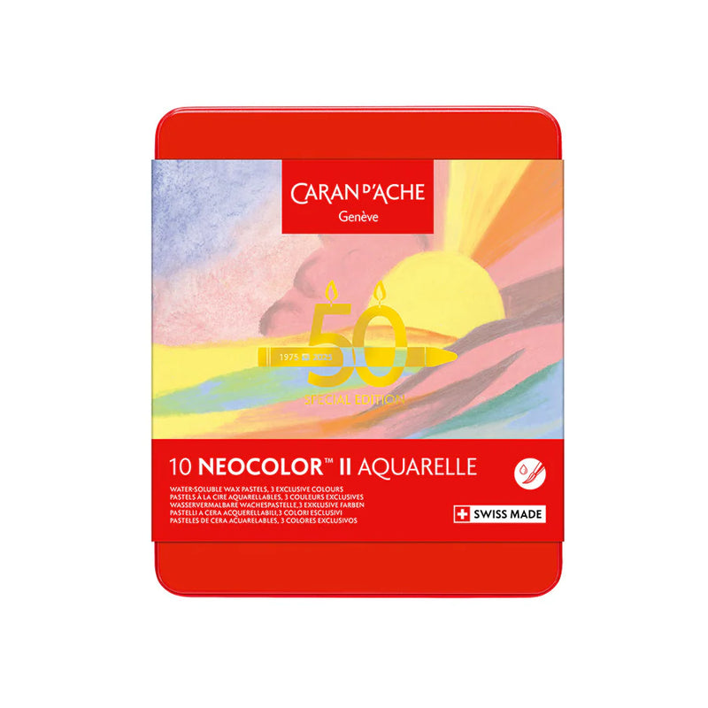 Caran d'Ache Neocolor II Aquarelle Wax Pastels Tin Set of 10  - 50 Years Special Edition - Pastel Set