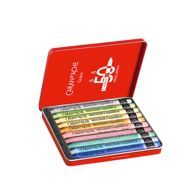Caran d'Ache Neocolor II Aquarelle Wax Pastels Tin Set of 10  - 50 Years Special Edition - Pastel Set