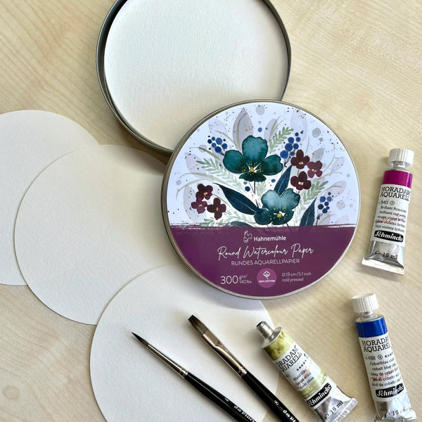 Hahnemuhle Round 300gsm 100% Cotton Watercolour Paper - Tin of 30 Sheets