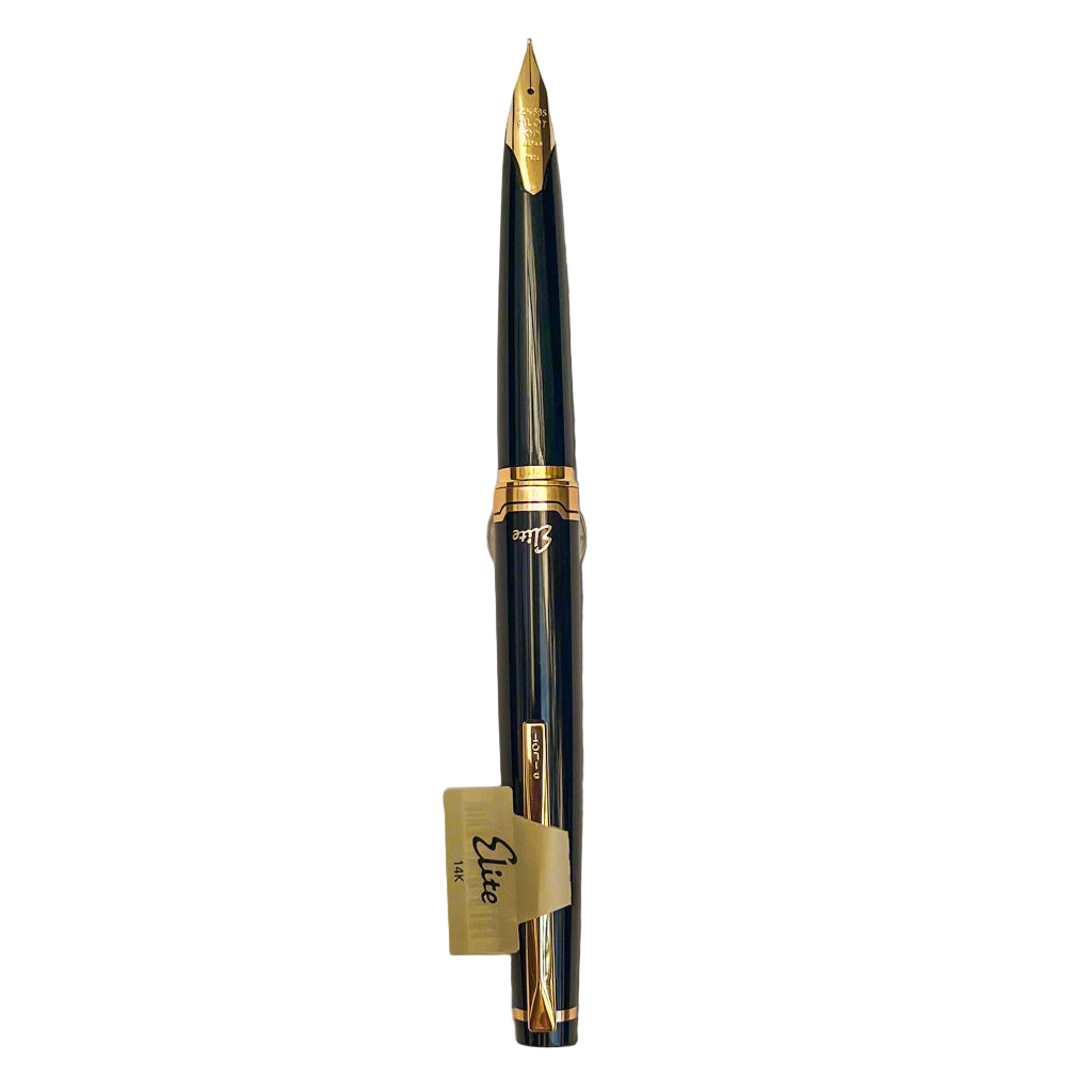 Fountain pen with gold accents on a light beige background
