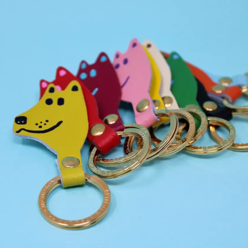 Dog Head Leather Keyring