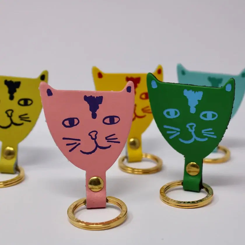 Cat Head Leather Keyring