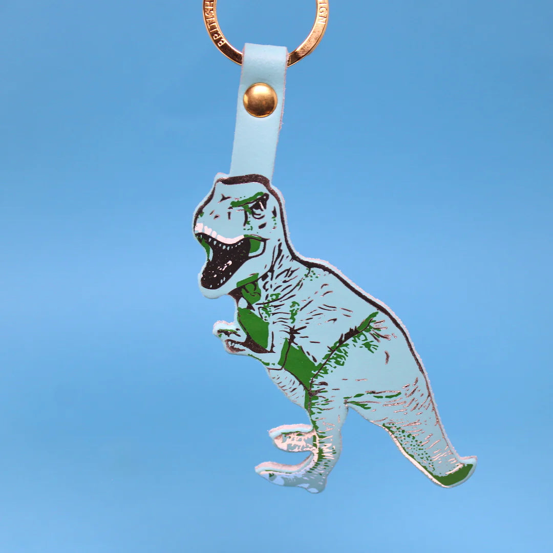 T-Rex Dinosaur Leather Keyring - Turquoise