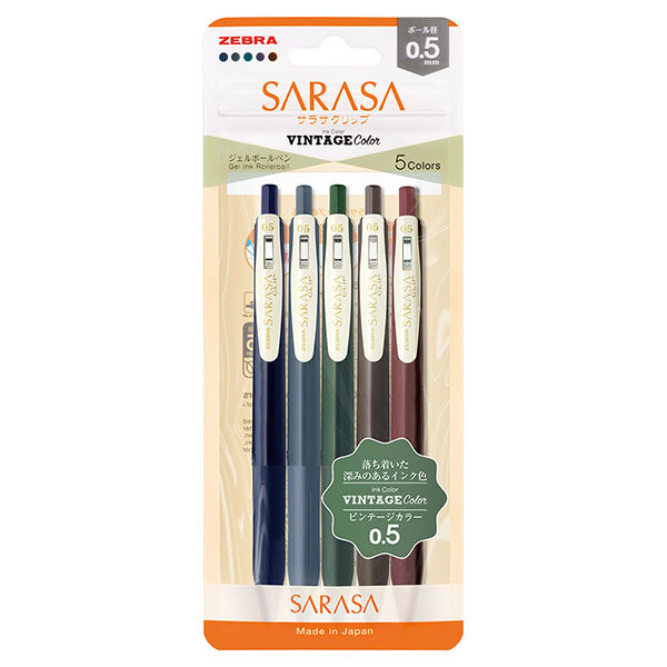 Zebra Sarasa Clip 0.5mm Gel Pen Vintage 5 Pack