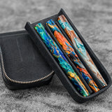 Galen Leather Magnum Opus 3 Slots Hard Pen Case with Removable Pen Tray - Black