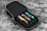 Galen Leather Magnum Opus 3 Slots Hard Pen Case with Removable Pen Tray - Black