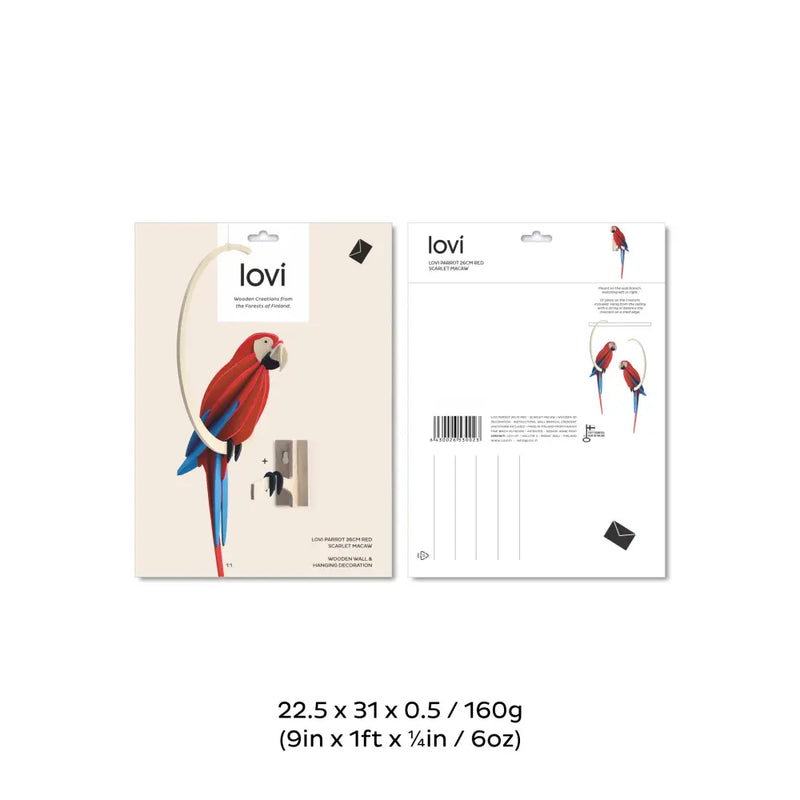 Lovi Parrot 26cm - Red Scarlet Macaw - 3D Wooden Figure