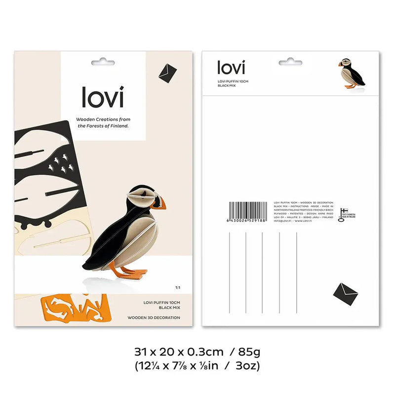 Lovi Puffin 10 cm Black Mix - 3D Wooden Figure