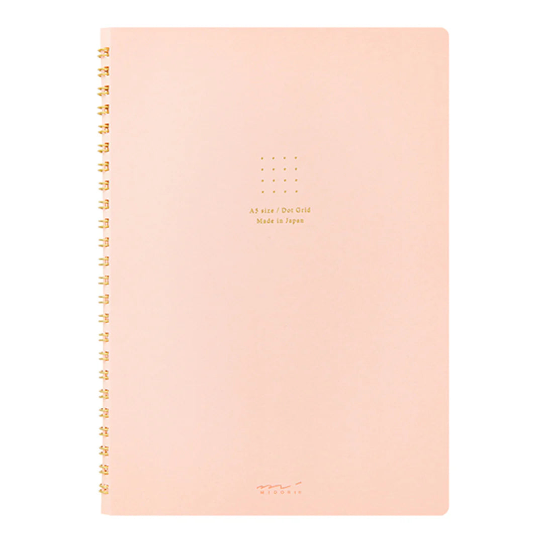Midori A5 Dot Grid Colour Wirebound Notebook Pink