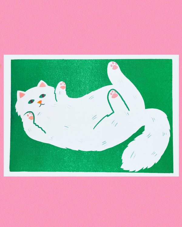 Stretching Cat A4 Riso Print