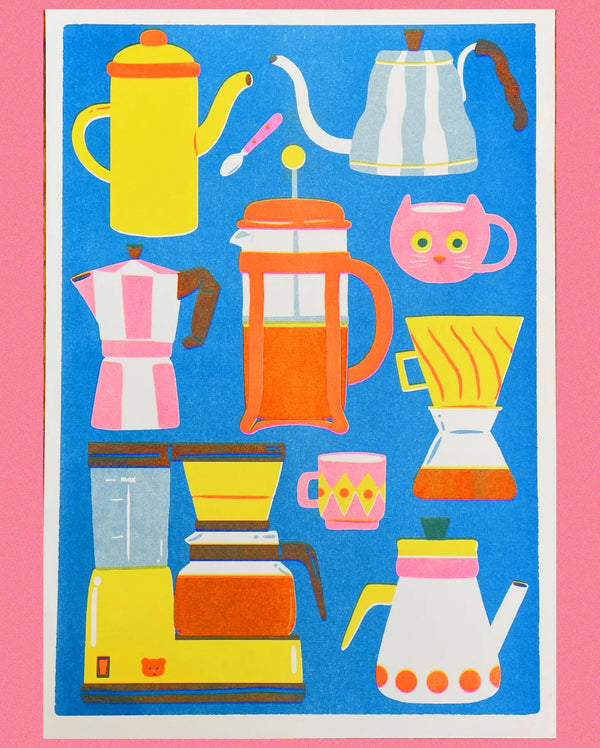 Coffee Pot A3 Riso Print