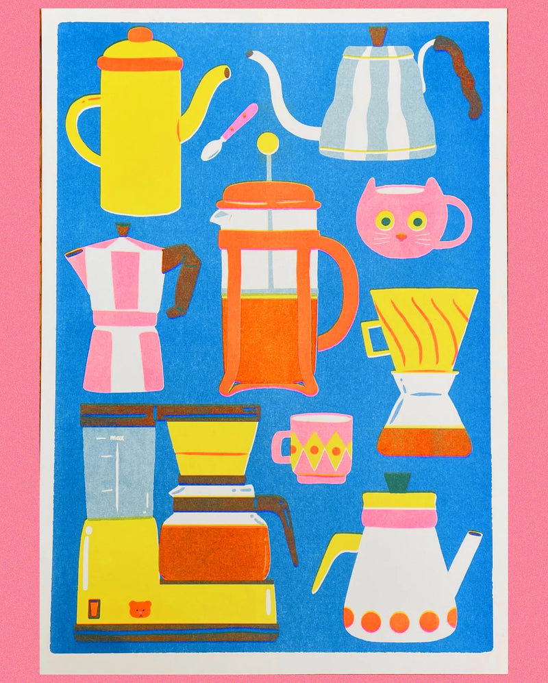 Coffee Pot A3 Riso Print