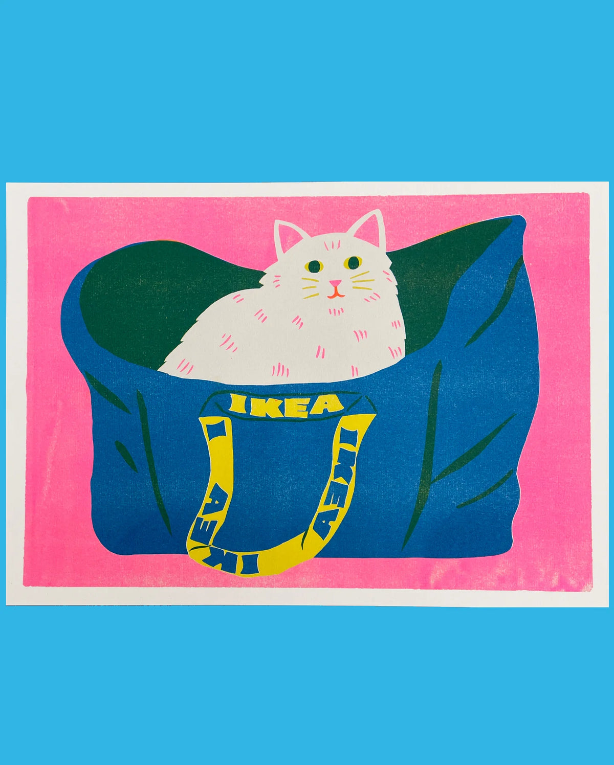 White Cat Ikea Bag A3 Riso Print