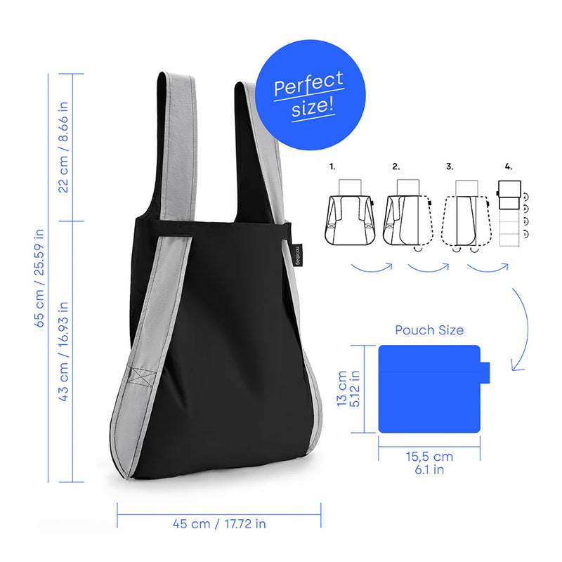 Notabag 2 in 1 Tote & Backpack - Black / Grey