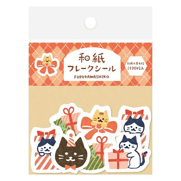 Furukawashiko Washi Paper Winter Limited Stickers - Cat and Present