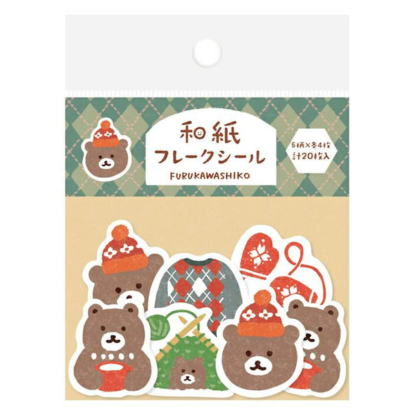 Furukawashiko Washi Paper Winter Limited Stickers - Knit and Bear