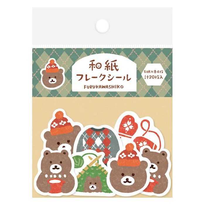 Furukawashiko Washi Paper Winter Limited Stickers - Knit and Bear