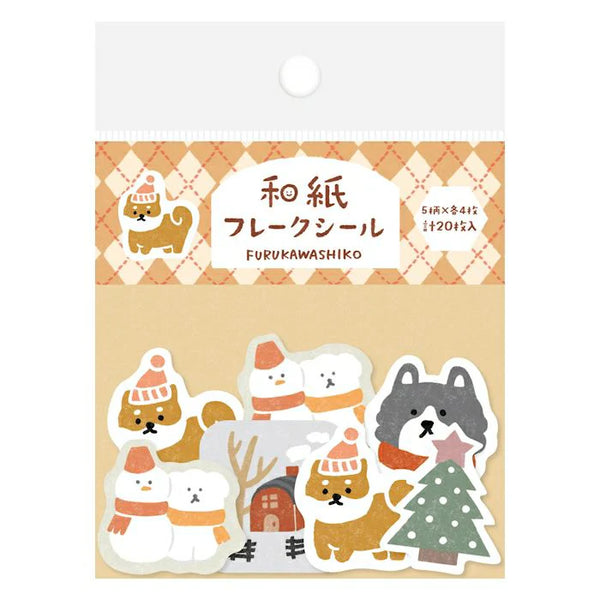 Furukawashiko Washi Paper Winter Limited Stickers - Dog and Snow