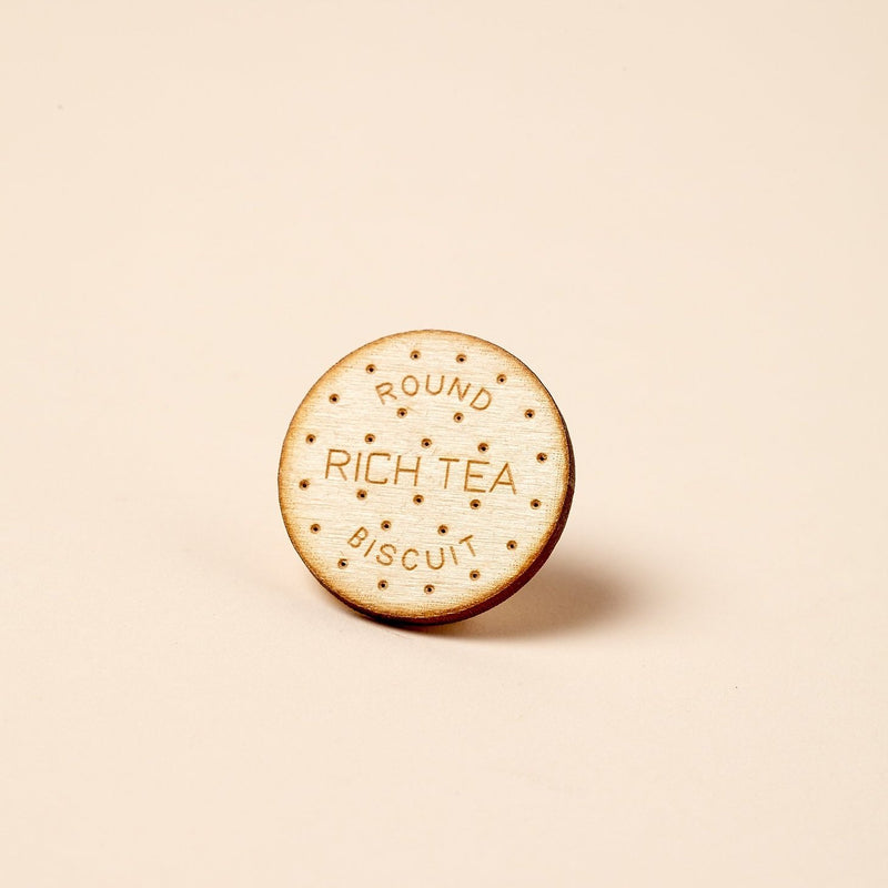 Rich Tea Biscuit Wooden Pin Badge