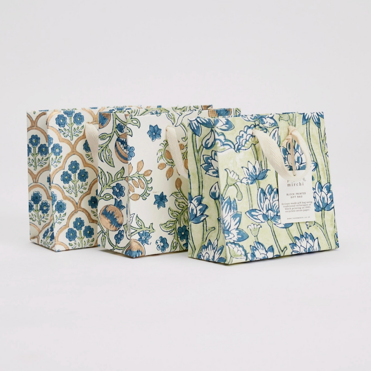 Small Hand Block Printed Indigo Gift Bags