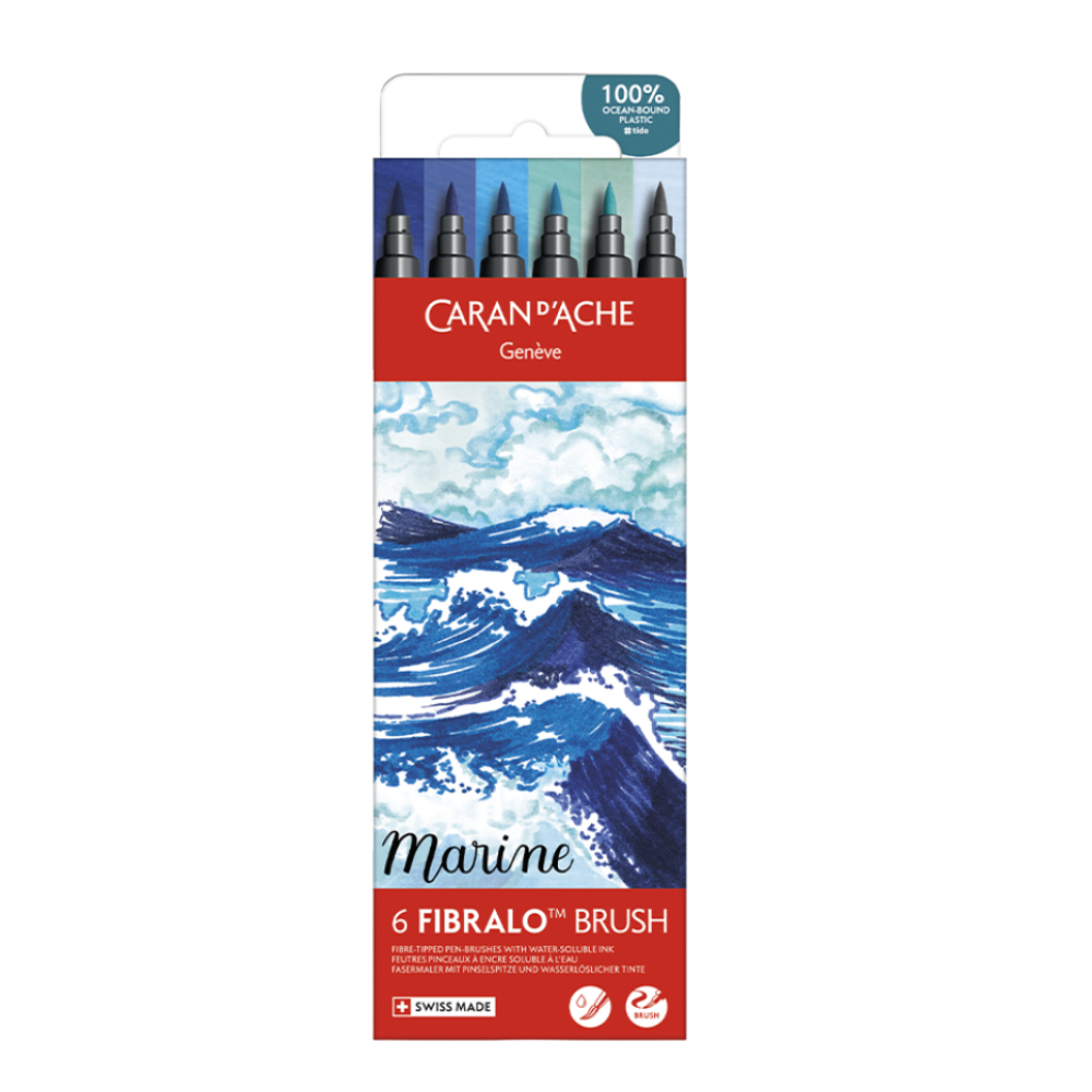 Caran d'Ache Fibralo Brush Pens - Set of 6 - Marine