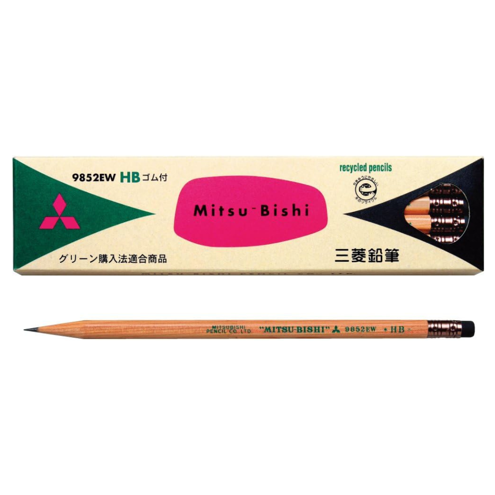 Mitsubishi 9852EW Set of 12 Recycled Pencils with Eraser - HB