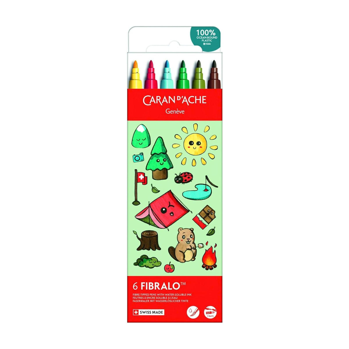 Caran d'Ache Kawaii Fibralo Brush Pens - Set of 6 - Swiss Mountain