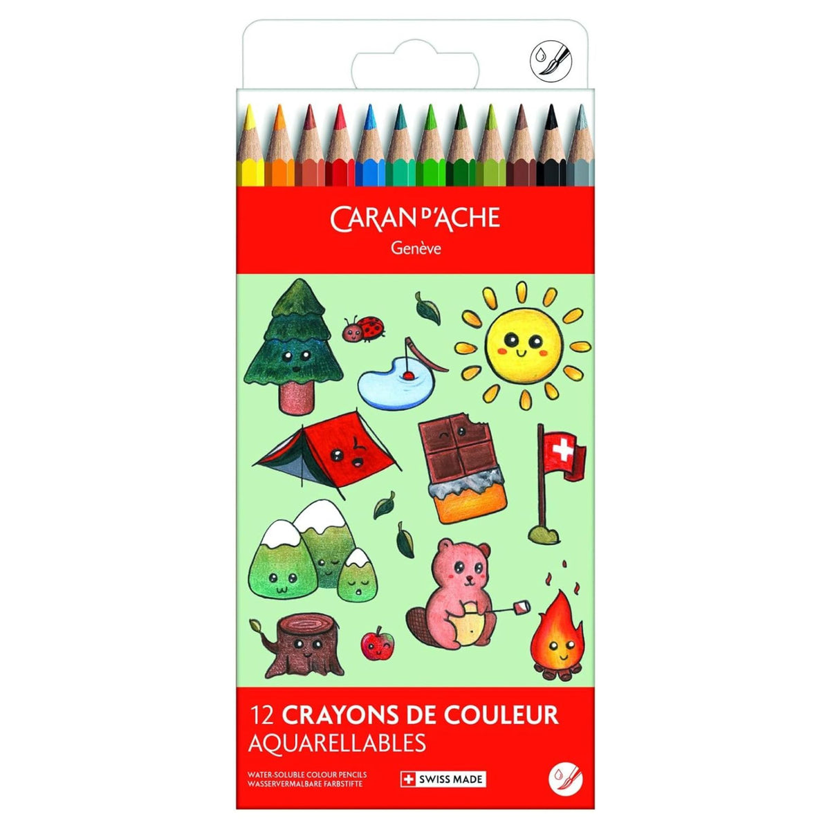 Caran d'Ache Kawaii Swisscolor Watercolour Pencils - Set of 12 - Swiss Mountain