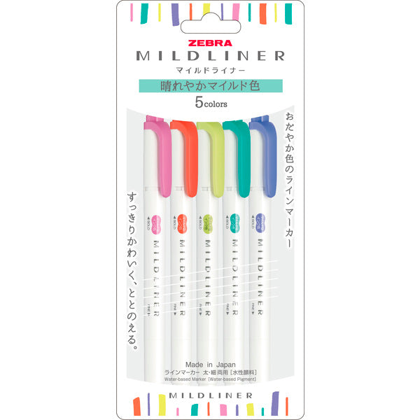 Zebra Mildliner Twintip Highlighter Bright & Mild 5 Colour Set