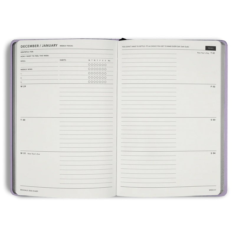 MiGoals 2026 A5 Weekly Spread Diary