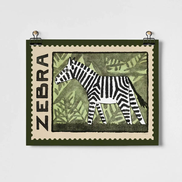 Zebra Vintage Postage Stamp Art Print