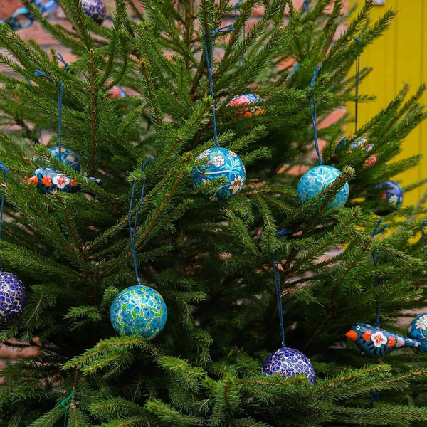 East End Press Green & Blue Papier Mache Bauble