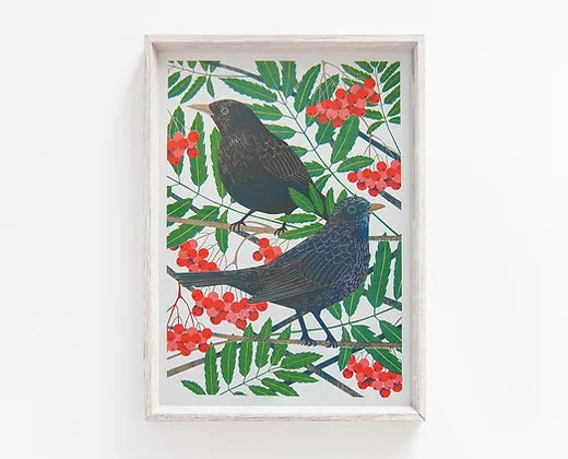 Blackbirds - A4 Risograph Print