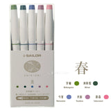 Sailor Shikiori Twin-Tip Brush Markers - 5 Pack